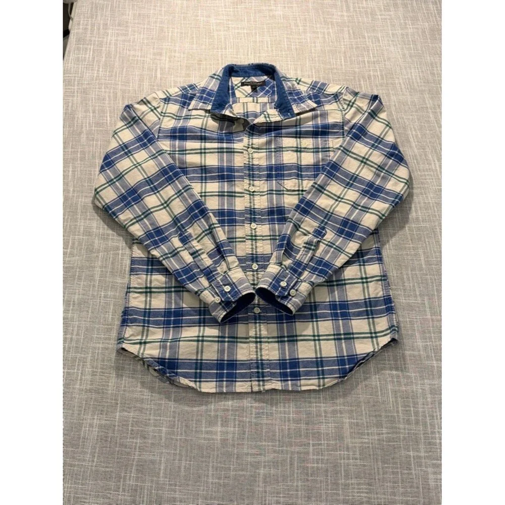 Banana Republic Plaid Button Down Shirt Blue Green Slim Fit Small